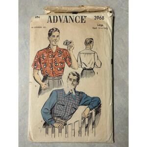 Vintage 40's-50's Advance Pattern #3968 Men's Sport Shirt Size L Neck 16-16.5"
